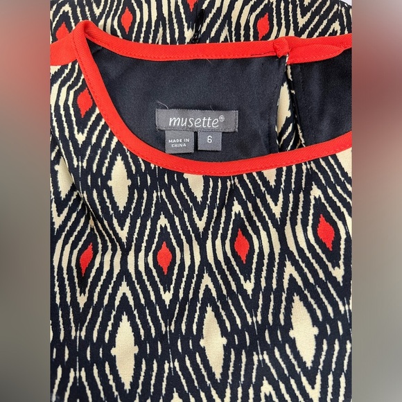 MUSETTE Black and orange tribal print open back midi dress size 6. - Picture 9 of 12